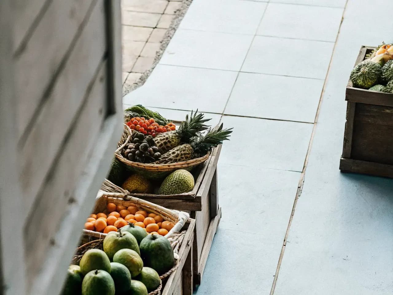 Colorful tropical fruits and local produce at a Costa Rican market