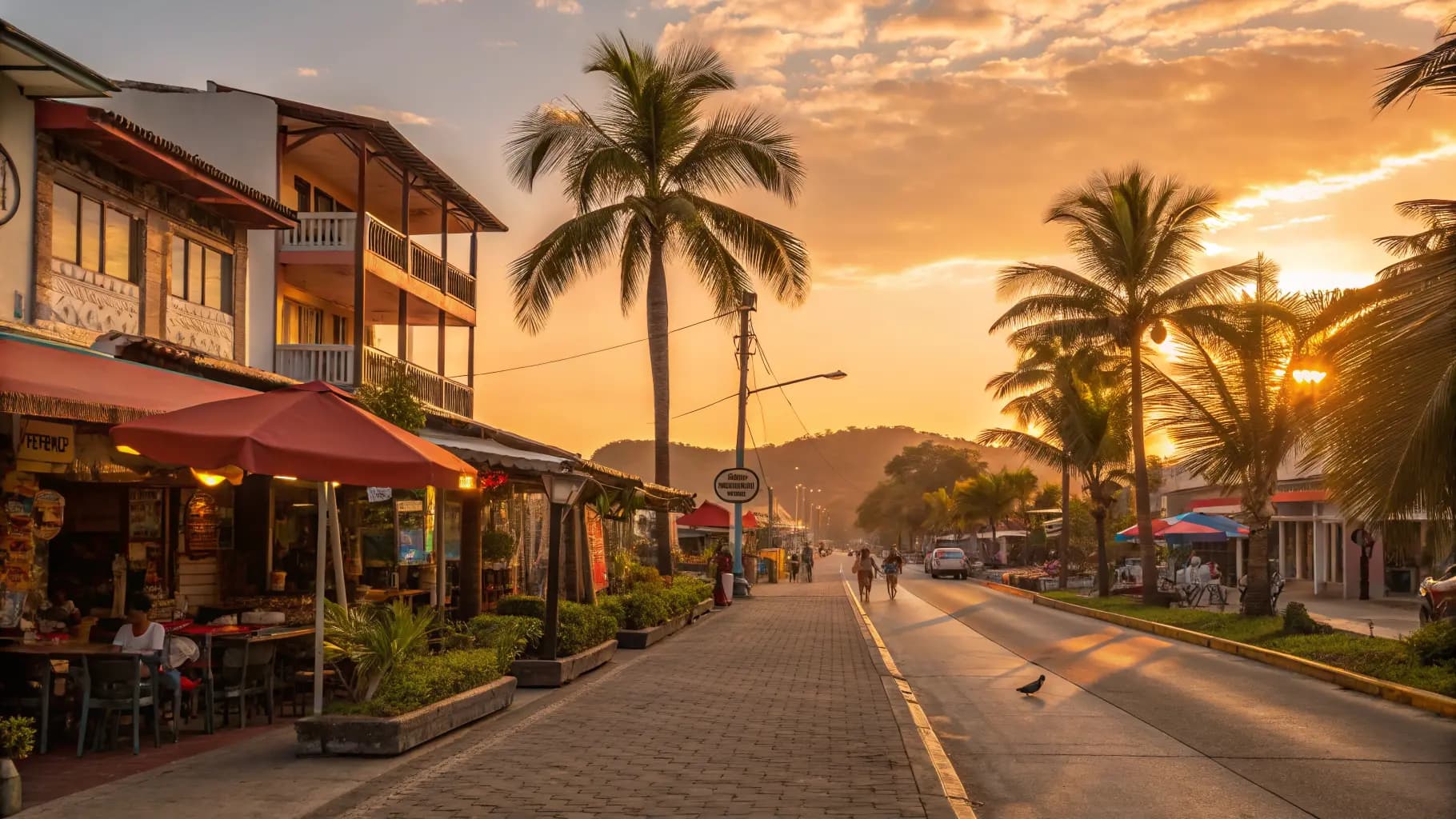 Jaco Costa Rica walking food tour street at golden hour